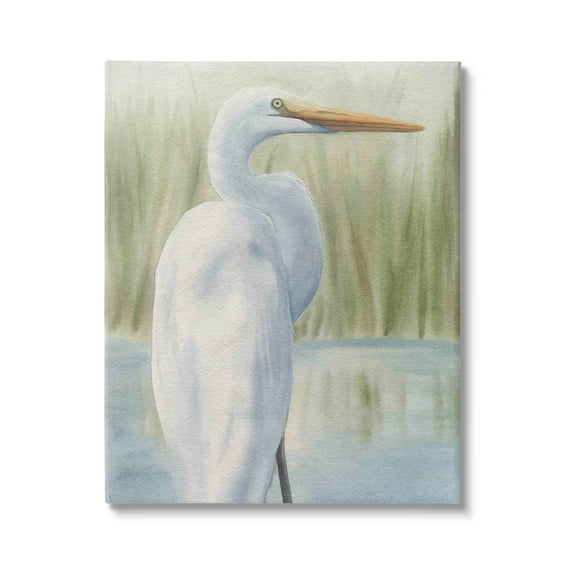 Stupell Industries Egret Marshland Painting Animals & Insects Painting Gallery Wrapped Canvas Print Wall Art, 24 x 30