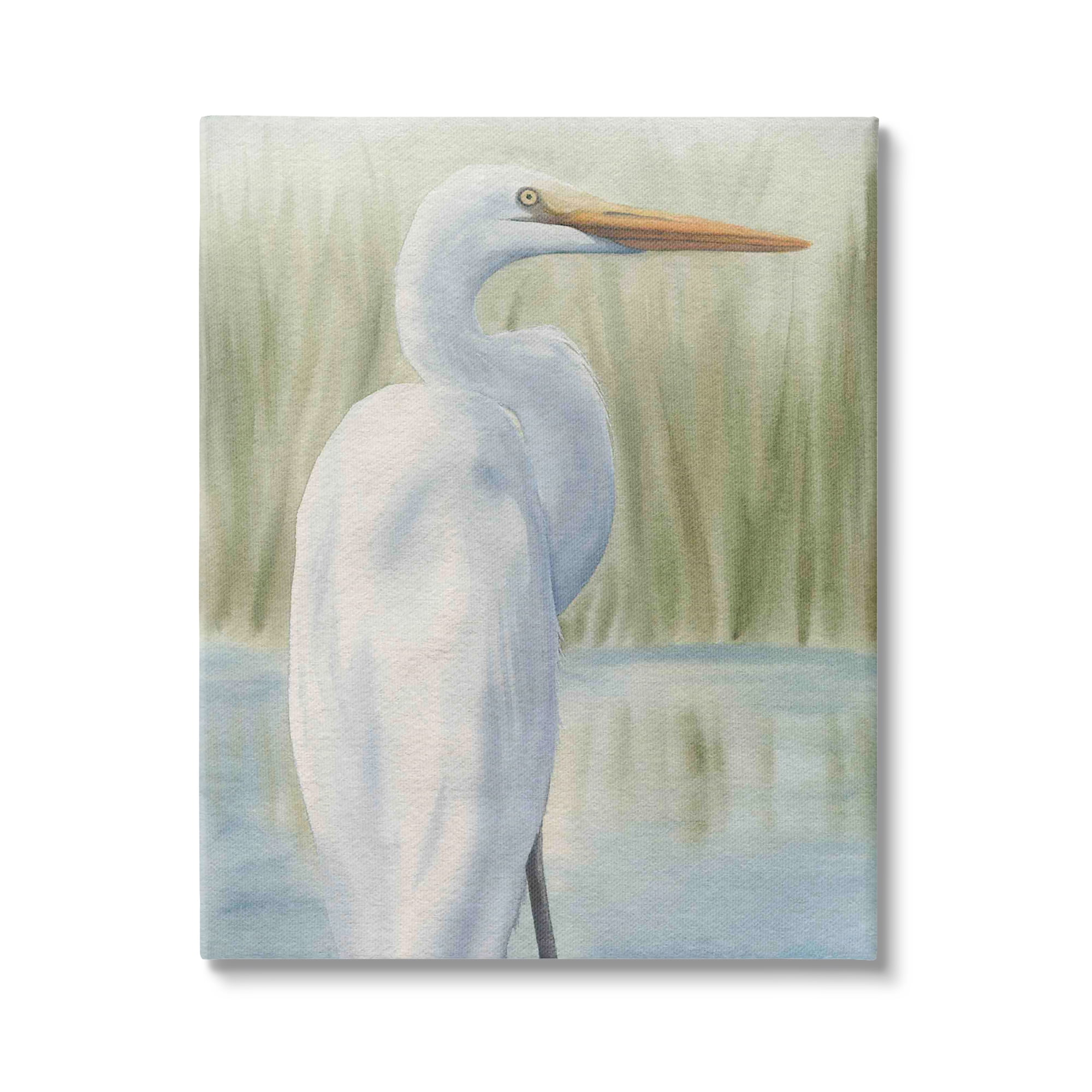 Stupell Industries Egret Marshland Painting Animals & Insects Painting Gallery Wrapped Canvas Print Wall Art, 30 x 40