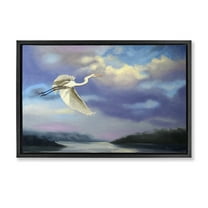 Stupell Industries Egret Over Clouds Landscape Painting Black Floater Framed Canvas Art Print Wall Art, 25 x 17