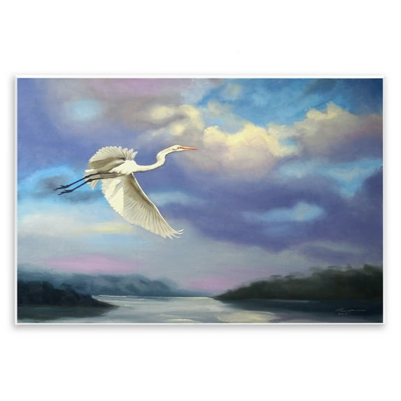 Stupell Industries Egret Over Clouds Landscape Painting Unframed Art Print Wall Art, 15 x 10