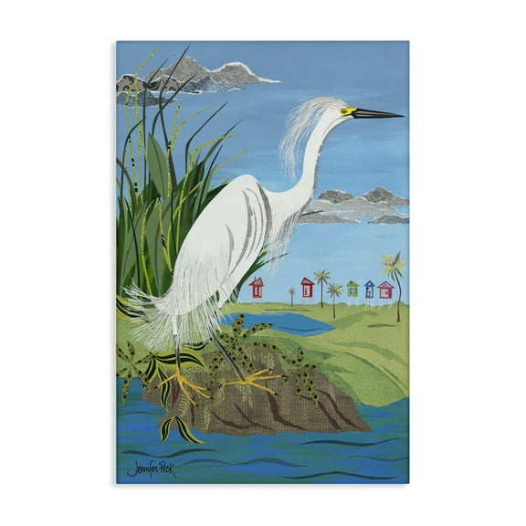 Stupell Industries Egret Perched on Shore Animals & Insects Painting Gallery Wrapped Canvas Art Print Wall Art, 16 x 24