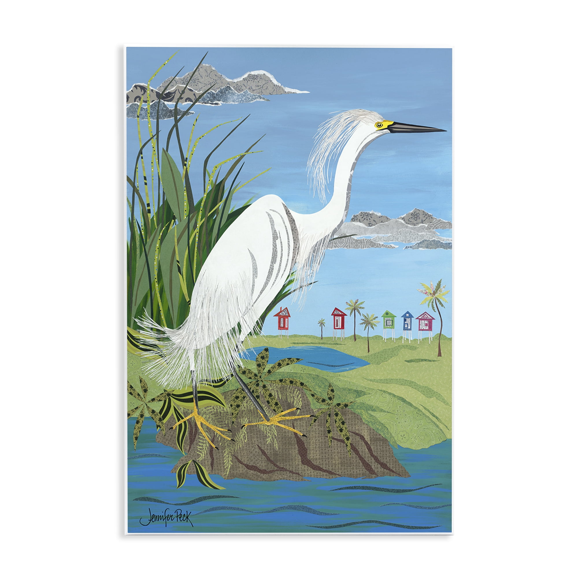 Stupell Industries Egret Perched on Shore Animals & Insects Painting Unframed Art Print Wall Art, 13 x 19