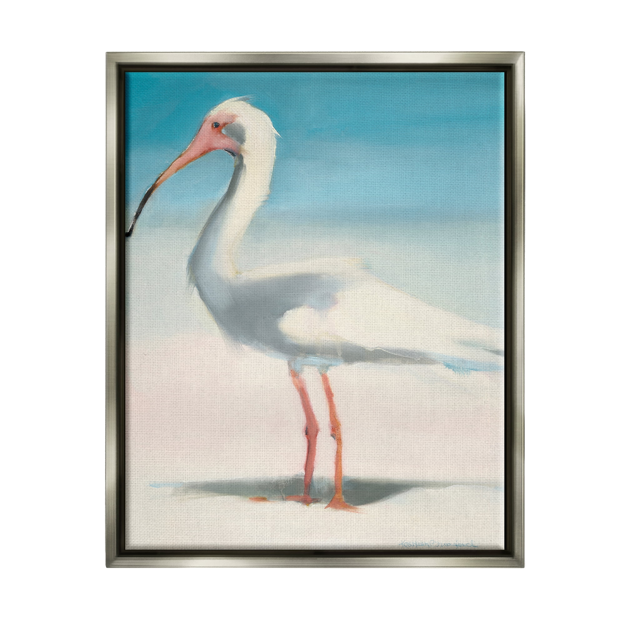 Stupell Industries Egret Portrait Beach Sand Gradient Coastal Painting Gray Floater Framed Art Print Wall Art