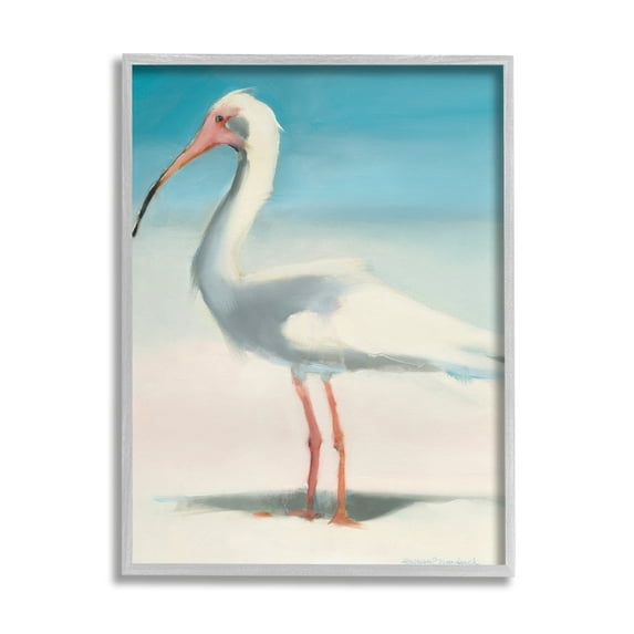 Stupell Industries Egret Portrait Beach Sand Gradient Coastal Painting Gray Framed Art Print Wall Art