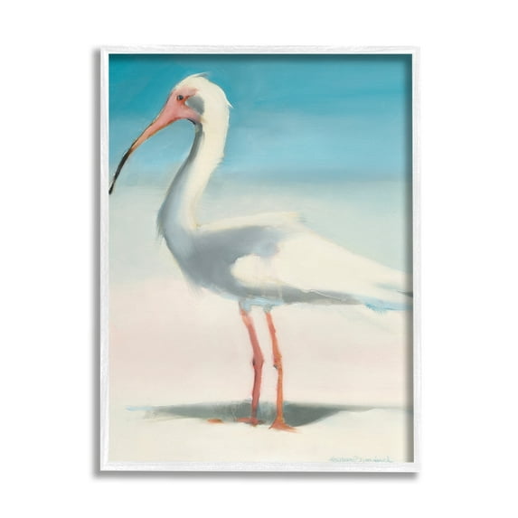 Stupell Industries Egret Portrait Beach Sand Gradient Coastal Painting White Framed Art Print Wall Art