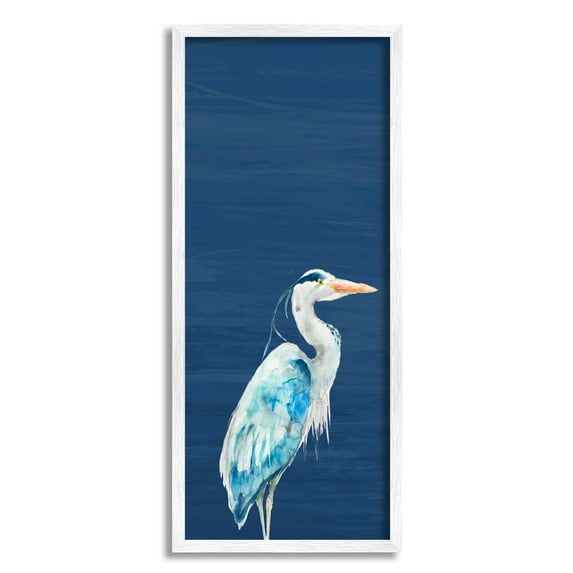 Stupell Industries Egret Sea Bird Standing Deep Blue Ocean Background Framed Wall Art, 10 x 24, Design by Patti Mann