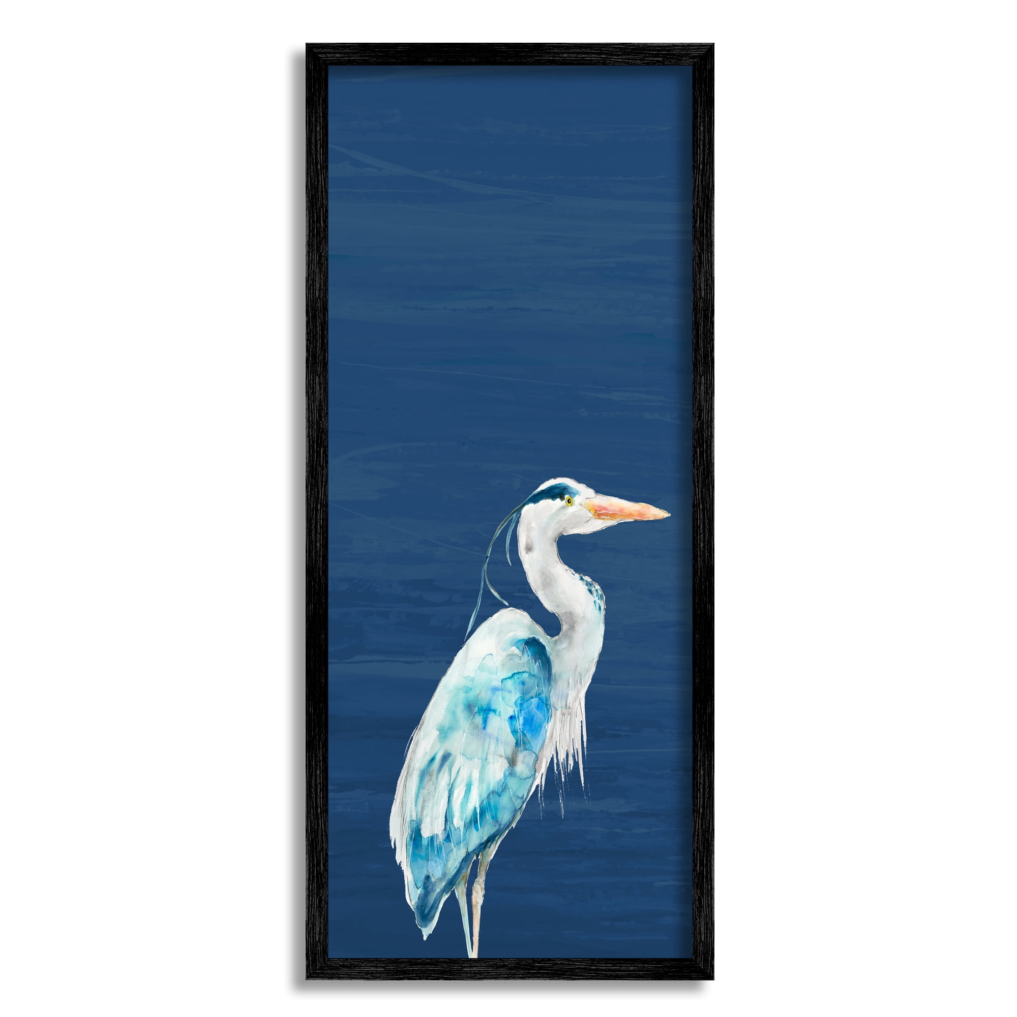 Stupell Industries Egret Sea Bird Standing Deep Blue Ocean Background Framed Wall Art, 13 x 30, Design by Patti Mann