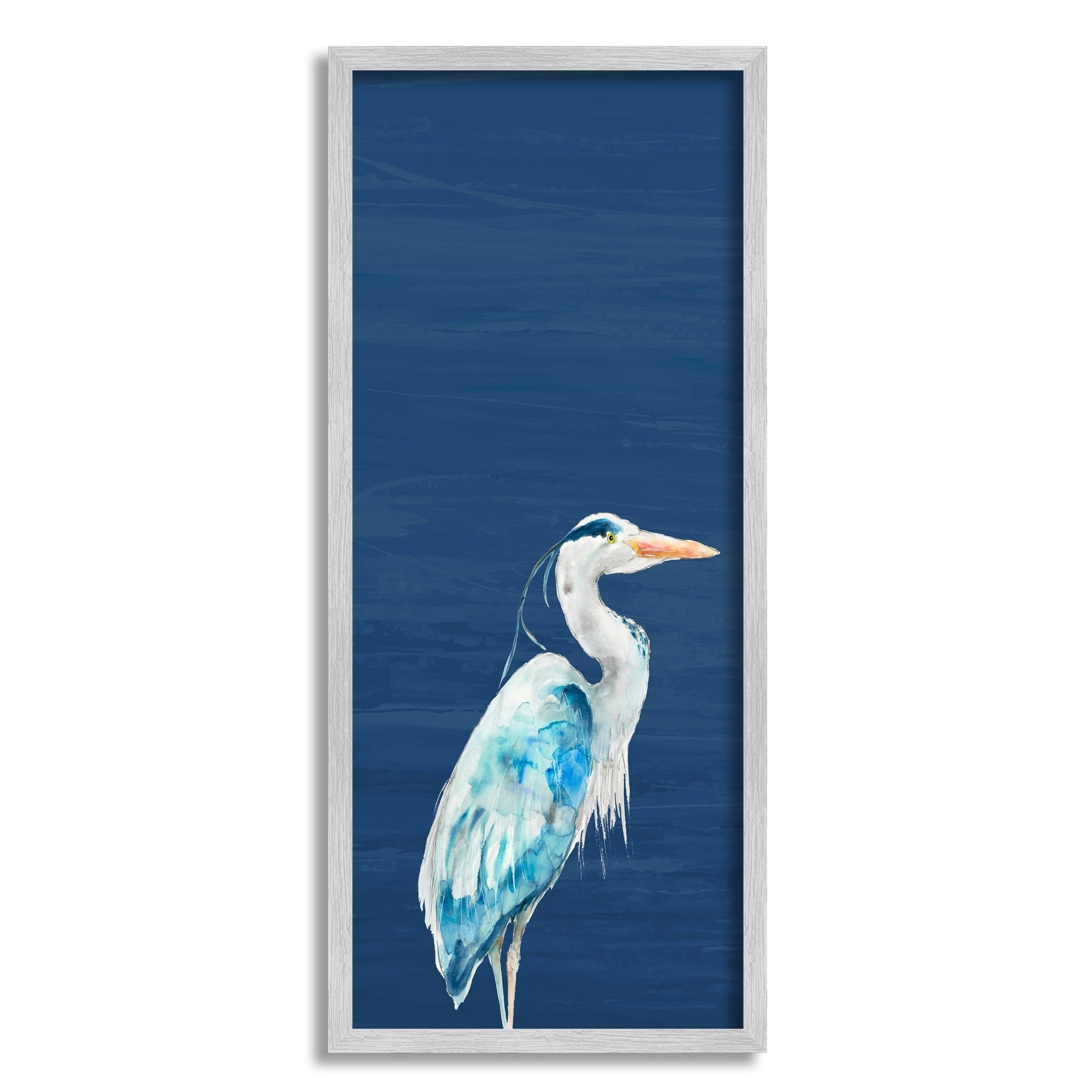 Stupell Industries Egret Sea Bird Standing Deep Blue Ocean Background Framed Wall Art, 13 x 30, Design by Patti Mann