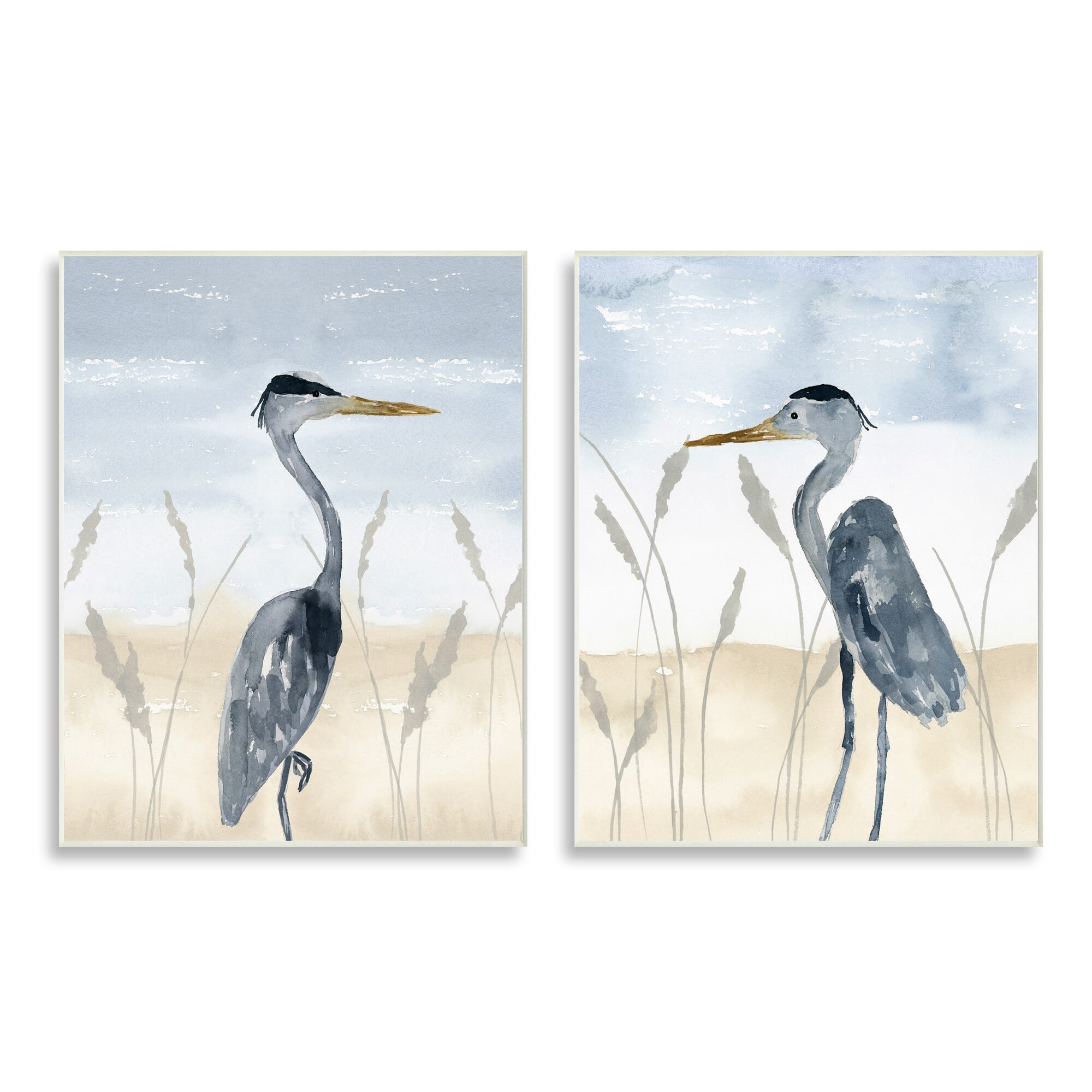 Stupell Industries Egret Sea Birds Grazing Beach Sand Seagrass Wood Wall Art, 10 x 15, Design by Lucille Price