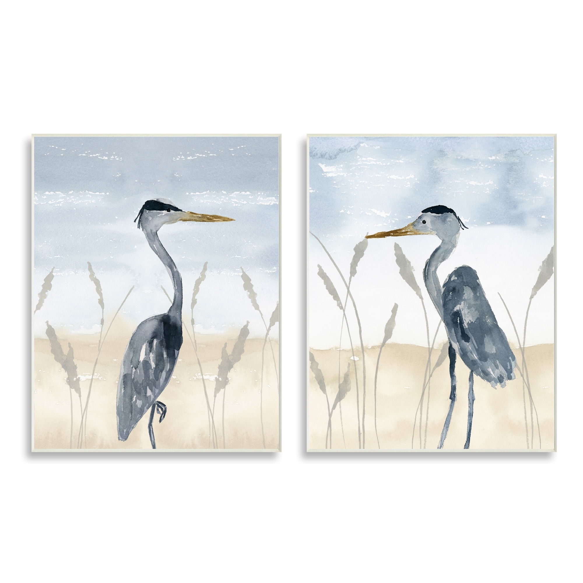 Stupell Industries Egret Sea Birds Grazing Beach Sand Seagrass Wood Wall Art, 13 x 19, Design by Lucille Price
