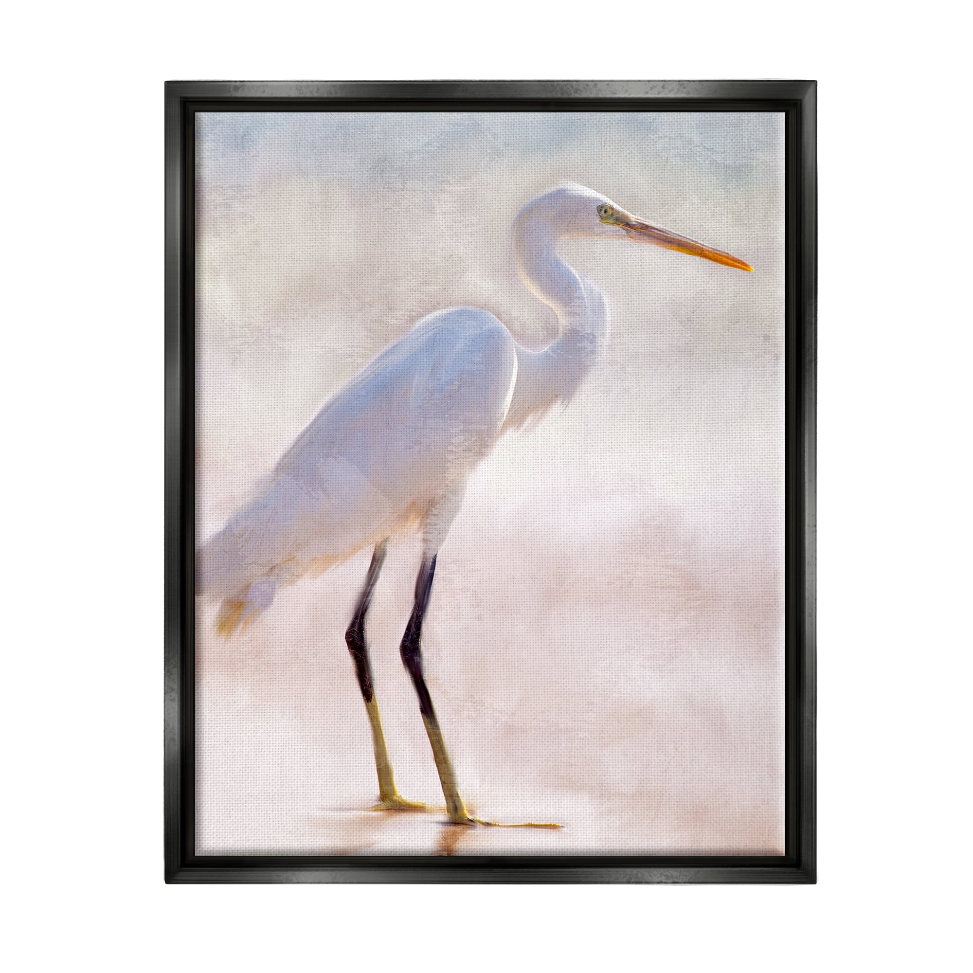 Stupell Industries Egret Wildlife Portrait Animals & Insects Painting Black Floater Framed Art Print Wall Art, 25 x 31