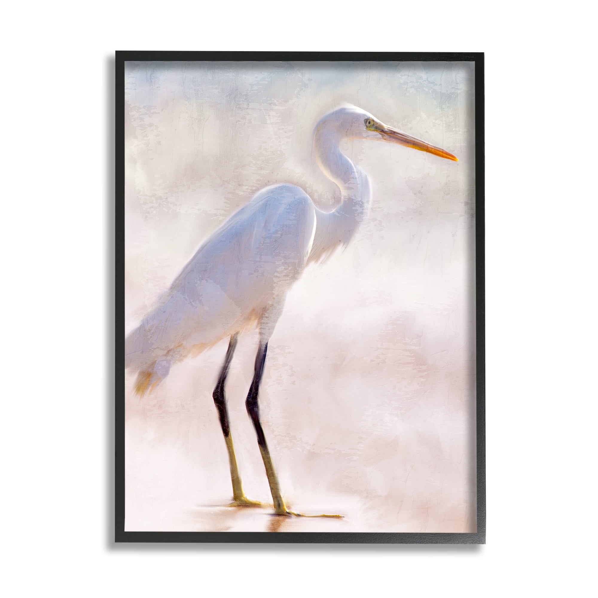 Stupell Industries Egret Wildlife Portrait Animals & Insects Painting Black Framed Art Print Wall Art, 16 x 20