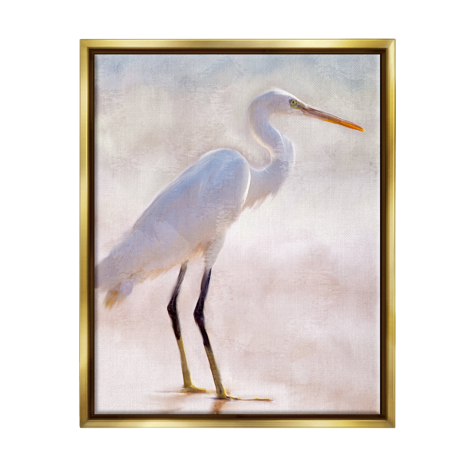 Stupell Industries Egret Wildlife Portrait Animals & Insects Painting Gold Floater Framed Art Print Wall Art, 17 x 21