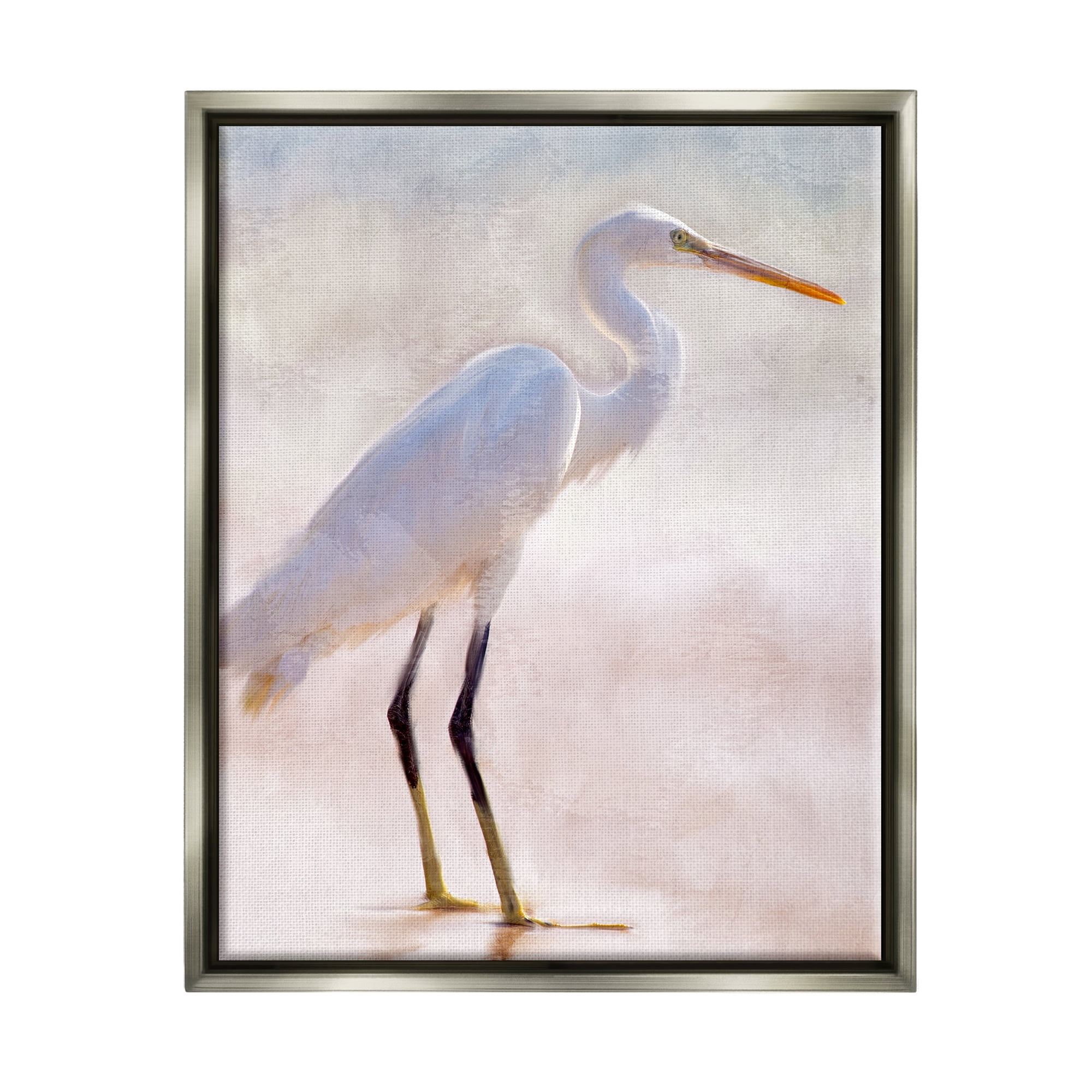 Stupell Industries Egret Wildlife Portrait Animals & Insects Painting Gray Floater Framed Art Print Wall Art, 17 x 21