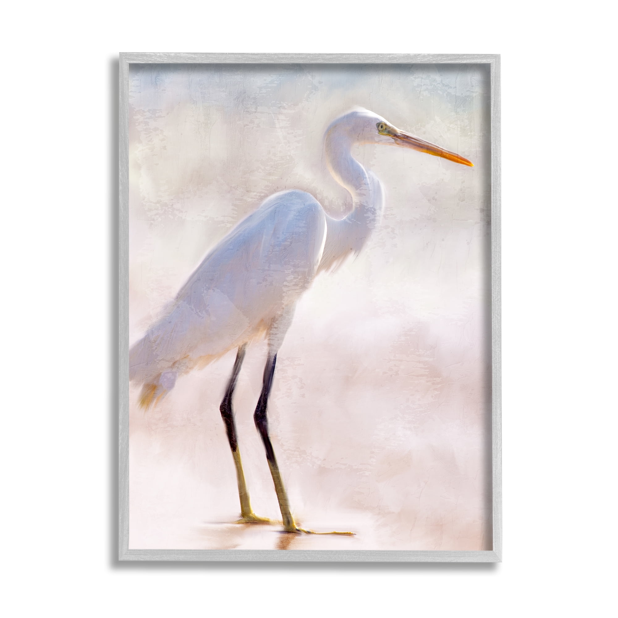 Stupell Industries Egret Wildlife Portrait Animals & Insects Painting Gray Framed Art Print Wall Art, 11 x 14