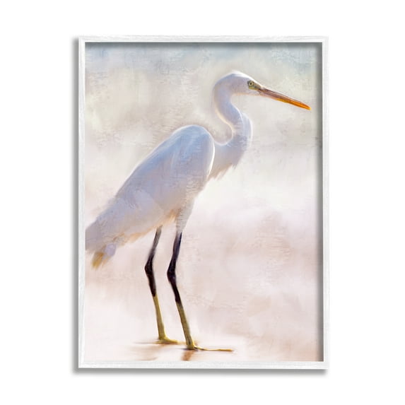 Stupell Industries Egret Wildlife Portrait Animals & Insects Painting White Framed Art Print Wall Art, 11 x 14