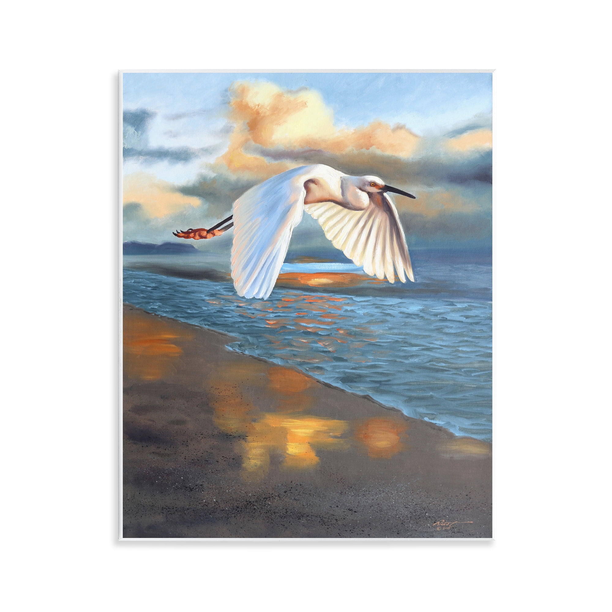 Stupell Industries Egret Wingspan over Beach Landscape Painting Unframed Art Print Wall Art, 11 x 14