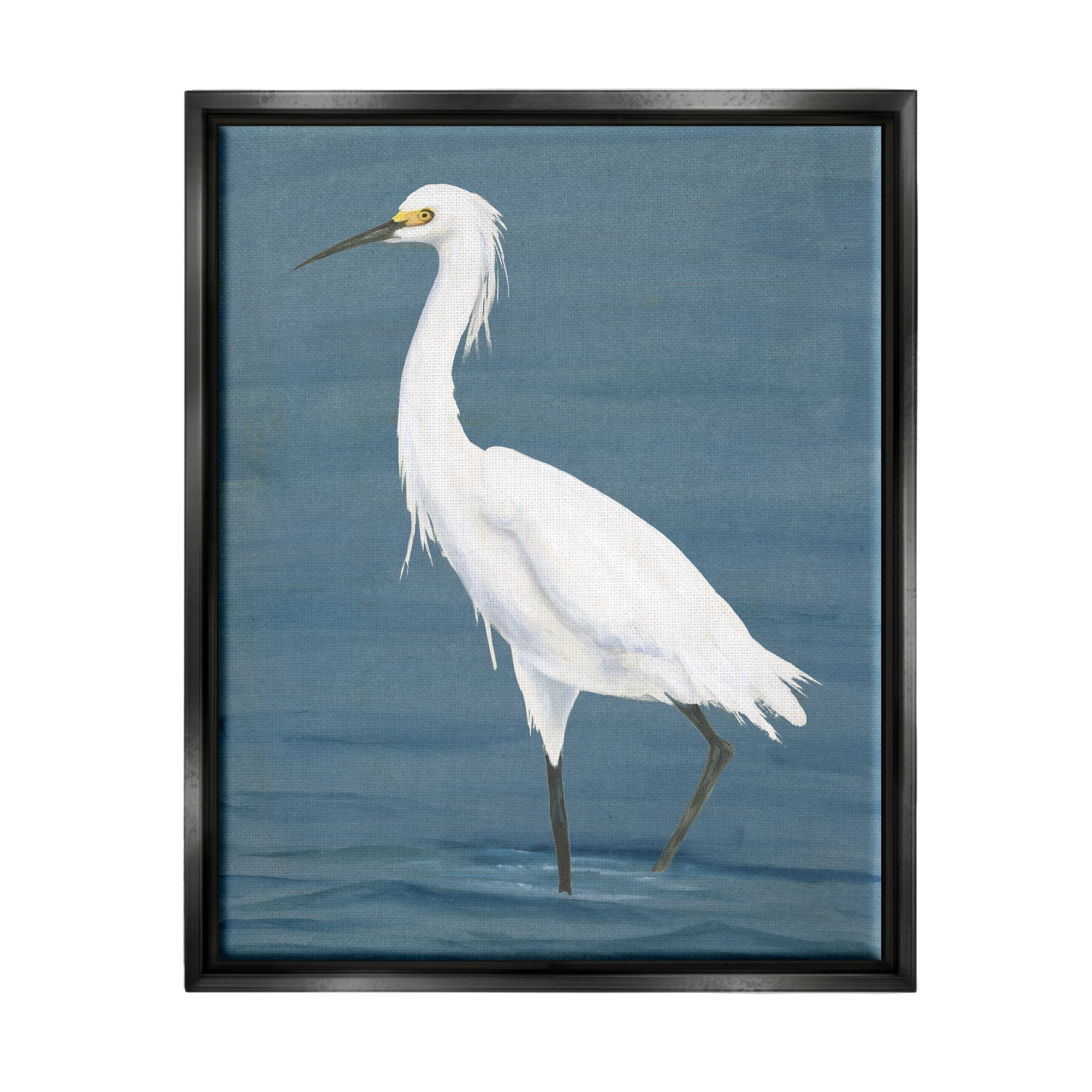 Stupell Industries Egret in Beach Shore Animals & Insects Painting Black Floater Framed Canvas Art Print Wall Art, 25 x 31