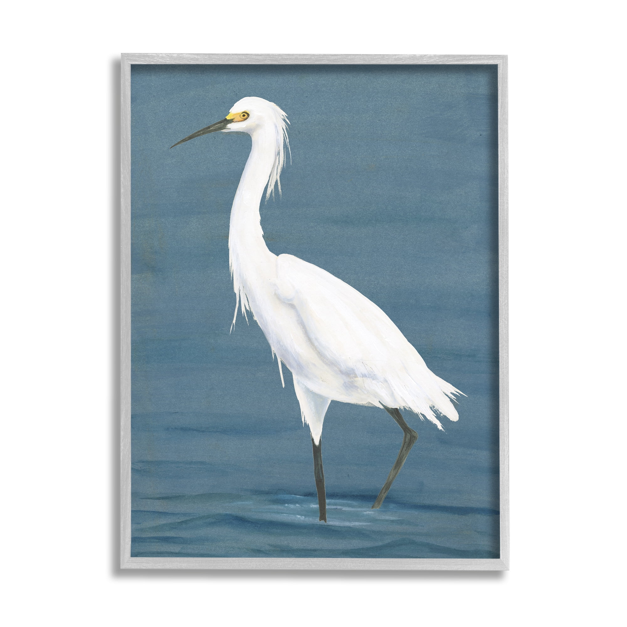 Stupell Industries Egret in Beach Shore Animals & Insects Painting Gray Framed Art Print Wall Art, 11 x 14
