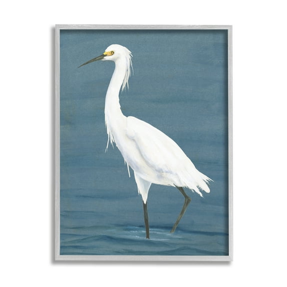 Stupell Industries Egret in Beach Shore Animals & Insects Painting Gray Framed Art Print Wall Art, 24 x 30
