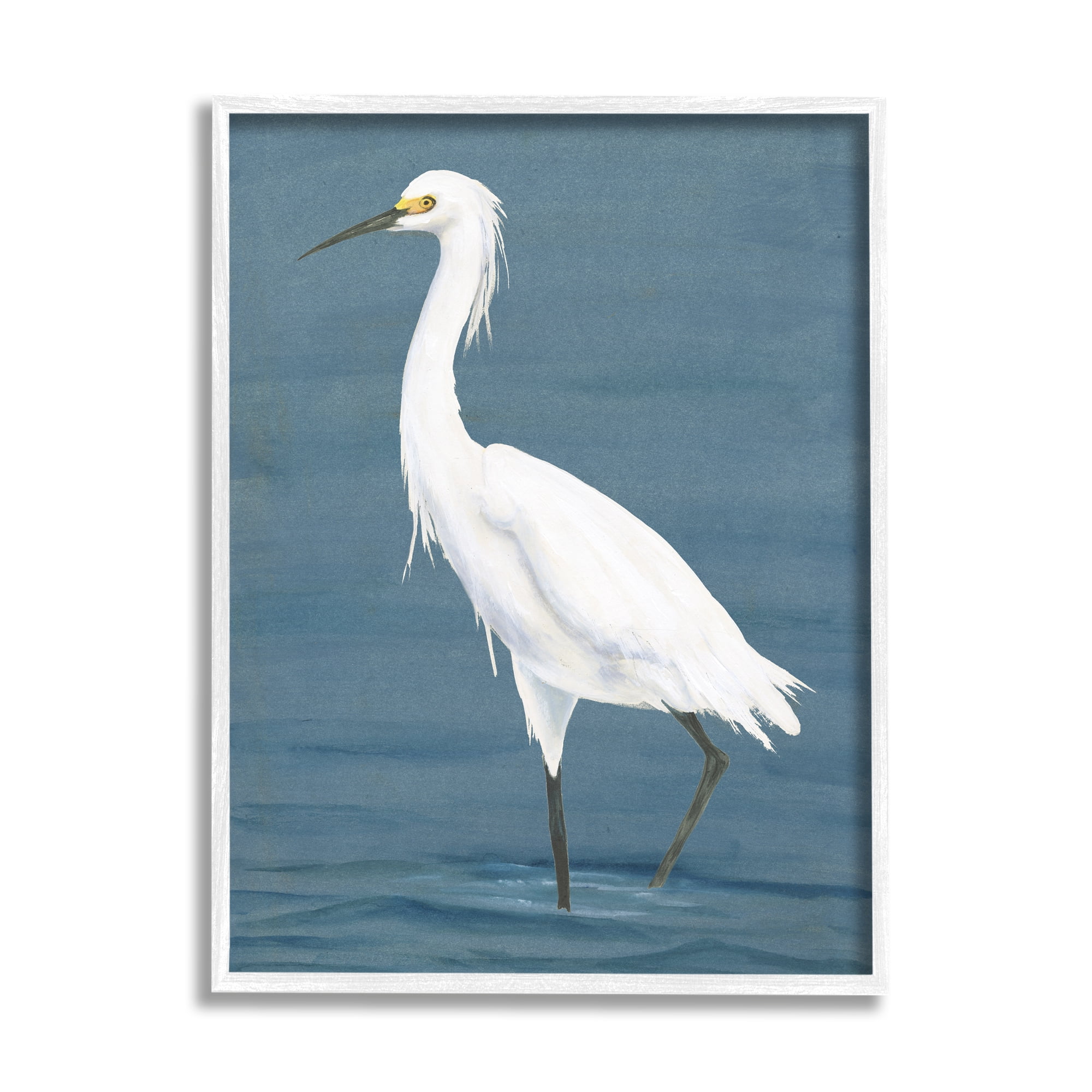 Stupell Industries Egret in Beach Shore Animals & Insects Painting White Framed Art Print Wall Art, 11 x 14