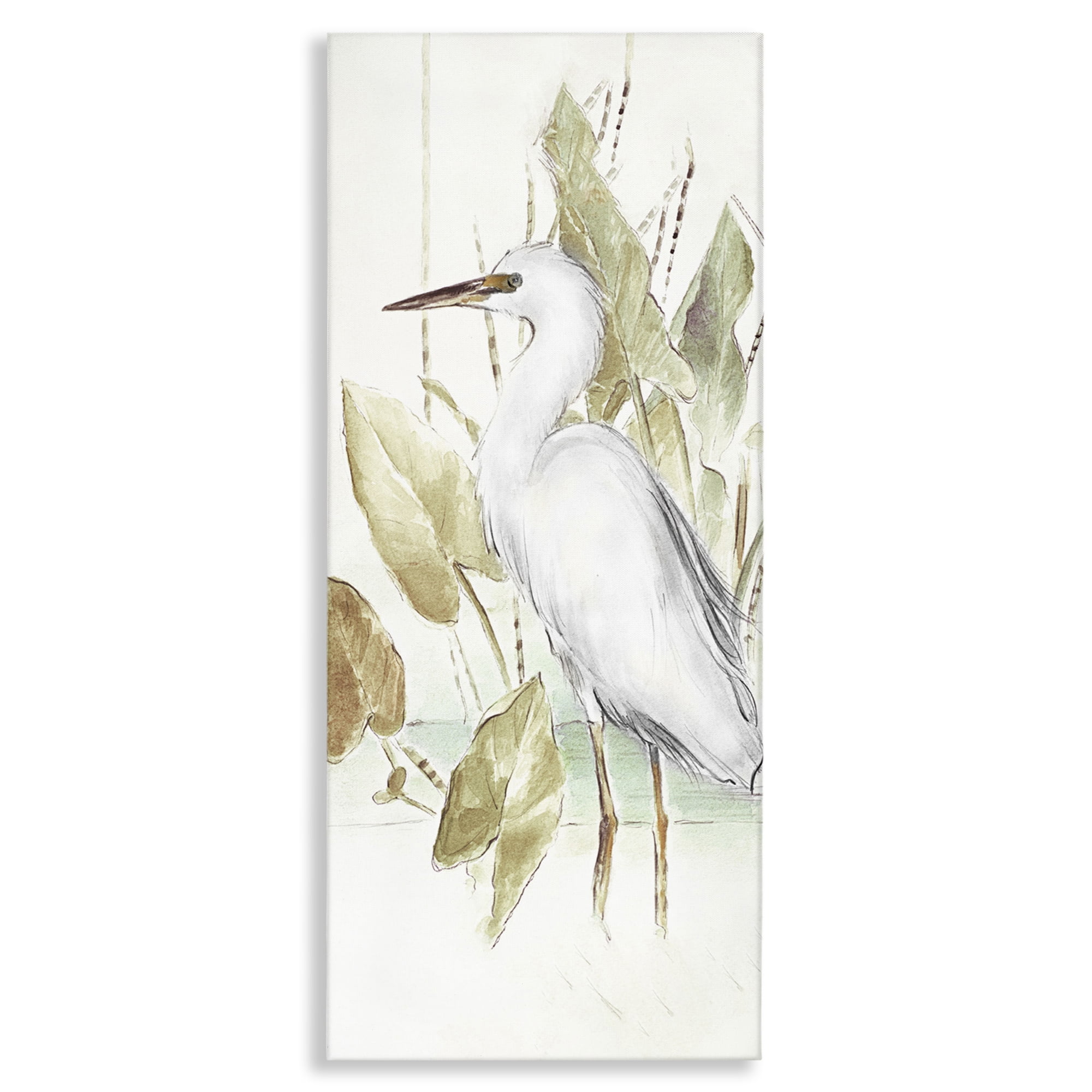 White Egret in Lake Landscape Canvas Wall Art, 10 x 24