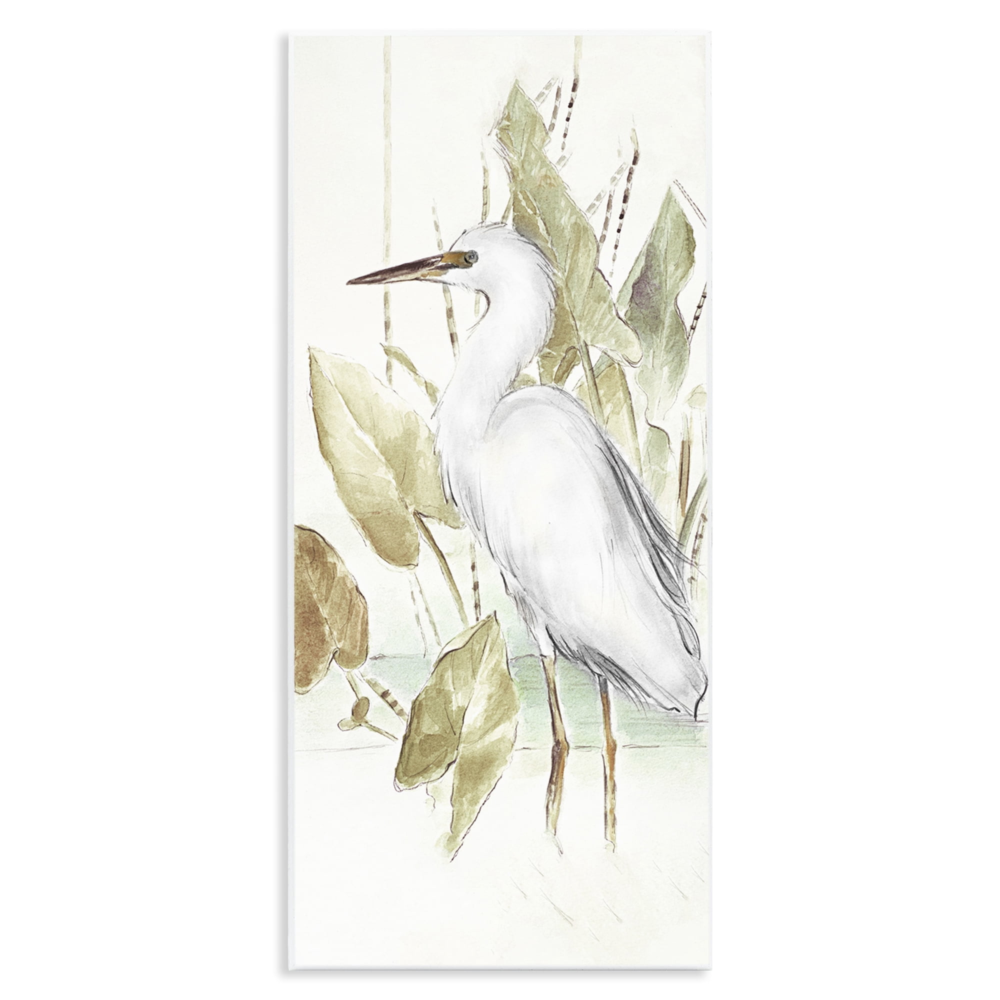 Stupell Industries Egret in Lake Drawing Animals & Insects Drawing Unframed Art Print Wall Art, 7 x 17