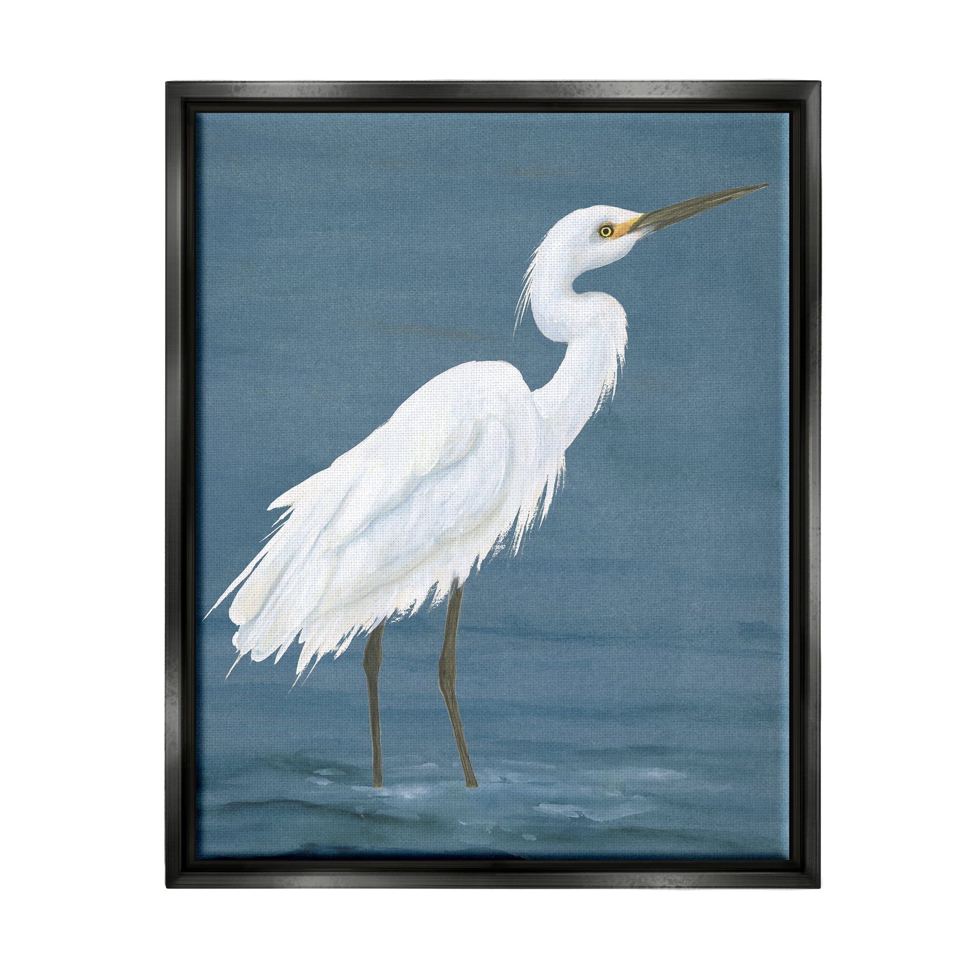 Stupell Industries Egret in Shallow Water Animals & Insects Painting Black Floater Framed Canvas Art Print Wall Art, 25 x 31