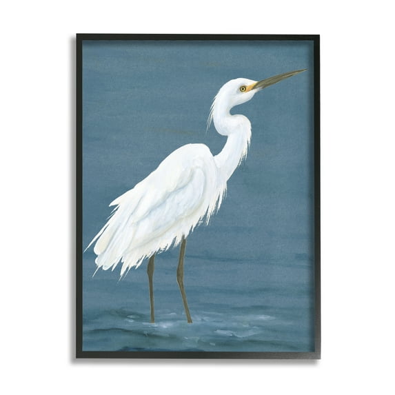 Stupell Industries Egret in Shallow Water Animals & Insects Painting Black Framed Art Print Wall Art, 16 x 20