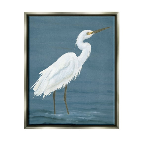 Stupell Industries Egret in Shallow Water Animals & Insects Painting Gray Floater Framed Canvas Art Print Wall Art, 17 x 21