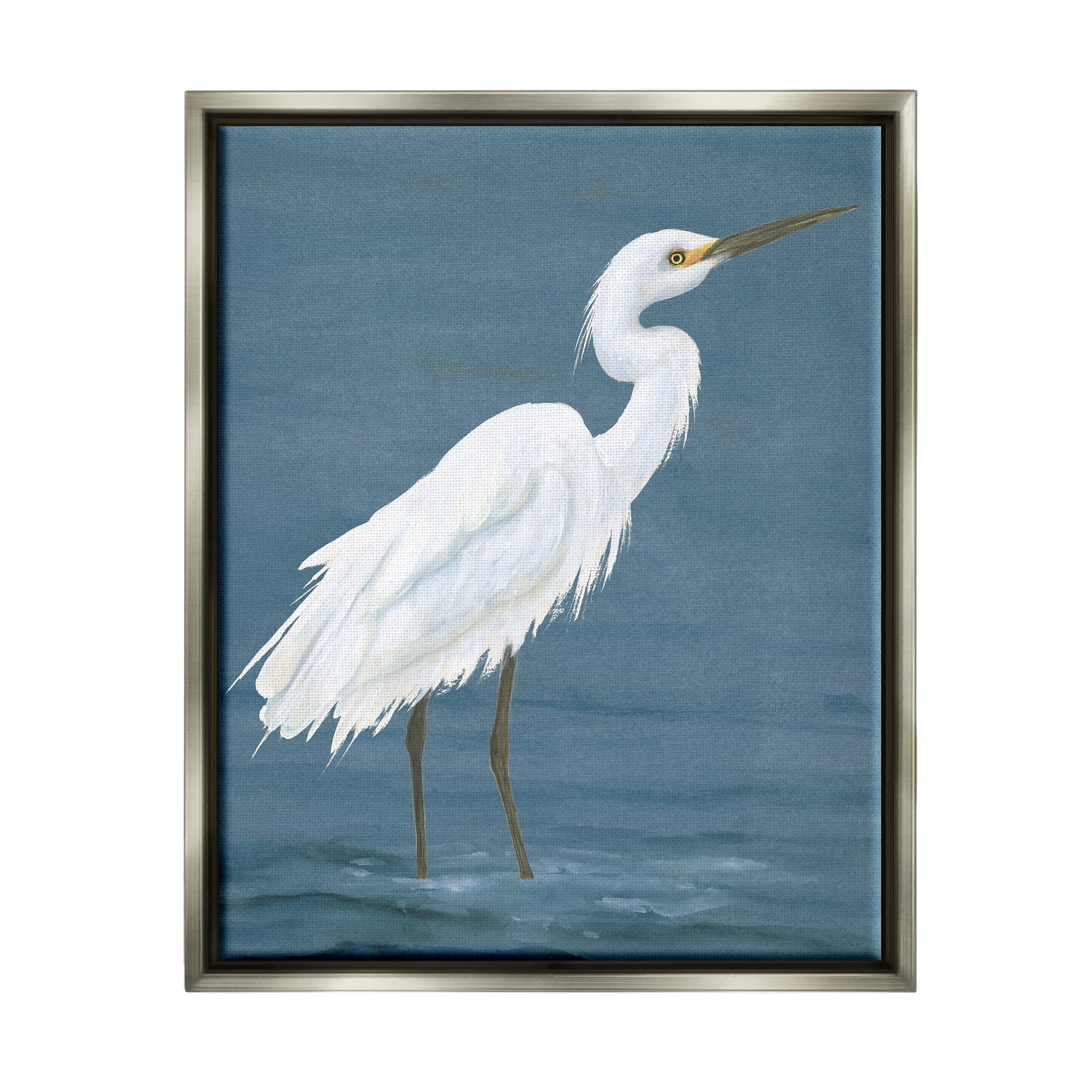 Stupell Industries Egret in Shallow Water Animals & Insects Painting Gray Floater Framed Canvas Art Print Wall Art, 25 x 31