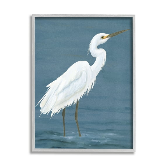 Stupell Industries Egret in Shallow Water Animals & Insects Painting Gray Framed Art Print Wall Art, 11 x 14
