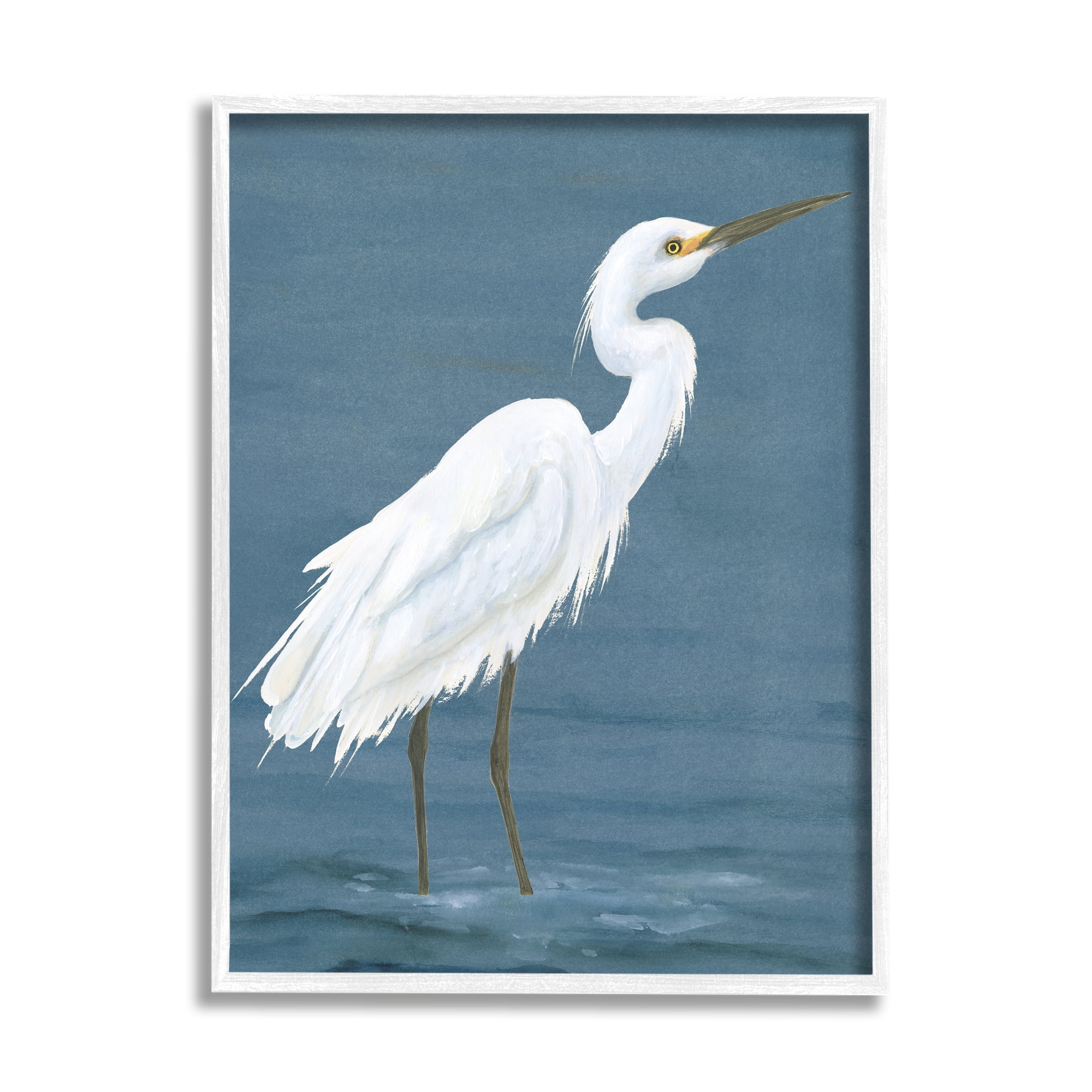 Stupell Industries Egret in Shallow Water Animals & Insects Painting White Framed Art Print Wall Art, 24 x 30