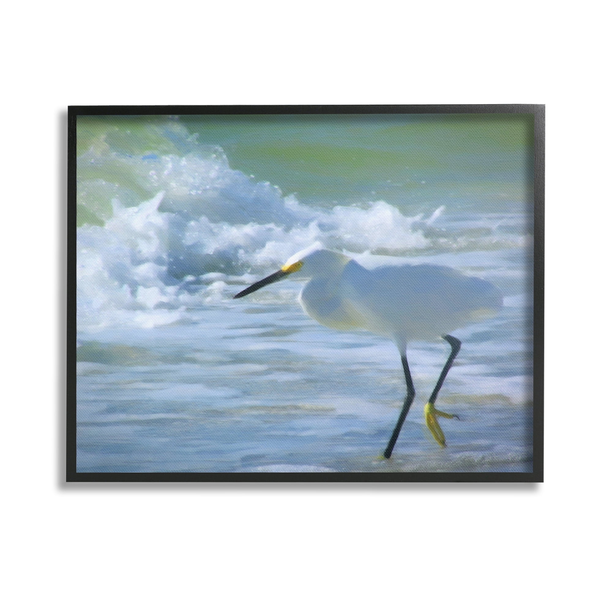 Stupell Industries Egret in Splashing Waves Landscape Painting Black ...