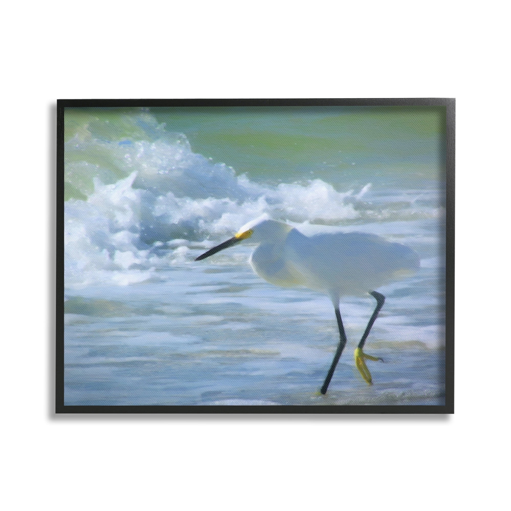 Stupell Industries Egret in Splashing Waves Landscape Painting Black Framed Art Print Wall Art, 30 x 24