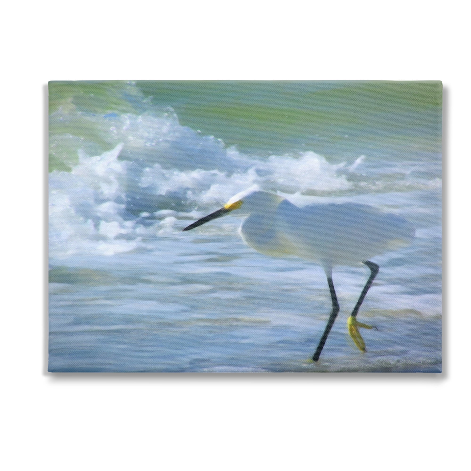 Stupell Industries Egret in Splashing Waves Landscape Painting Gallery Wrapped Canvas Art Print Wall Art, 48 x 36