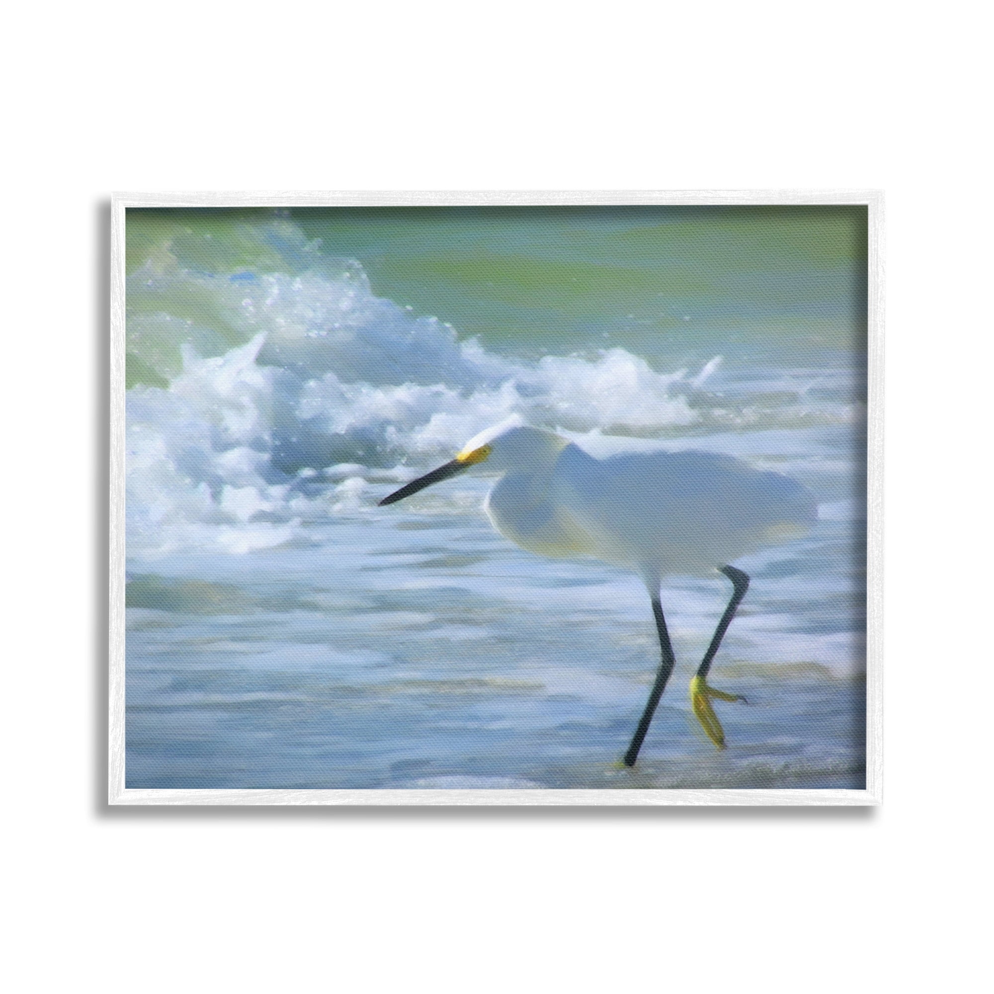 Stupell Industries Egret in Splashing Waves Landscape Painting White Framed Art Print Wall Art, 30 x 24