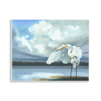 Stupell Industries Egret on Cloudy Beach Shore Animals & Insects Painting Unframed Art Print Wall Art, 14 x 11