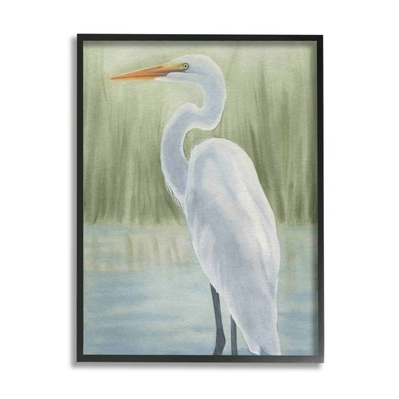Stupell Industries Egret on Marsh Landscape Animals & Insects Painting Black Framed Art Print Wall Art, 11 x 14