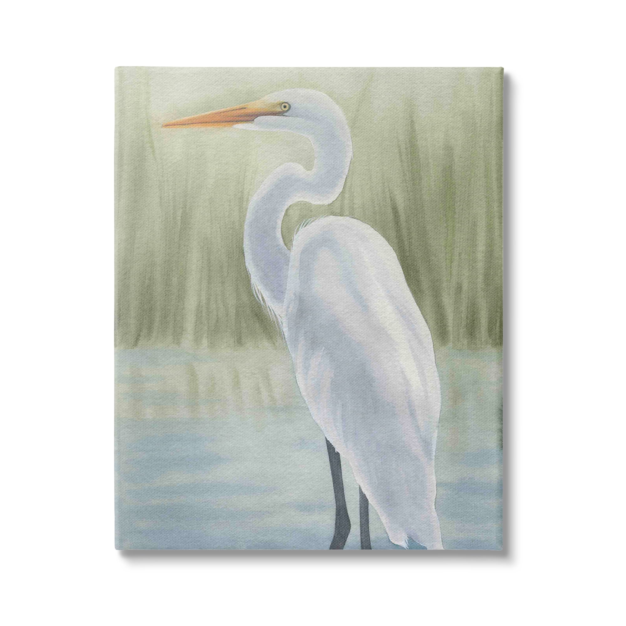 Graceful Egret on Marsh Off-White Canvas Wall Art, 16 x 20