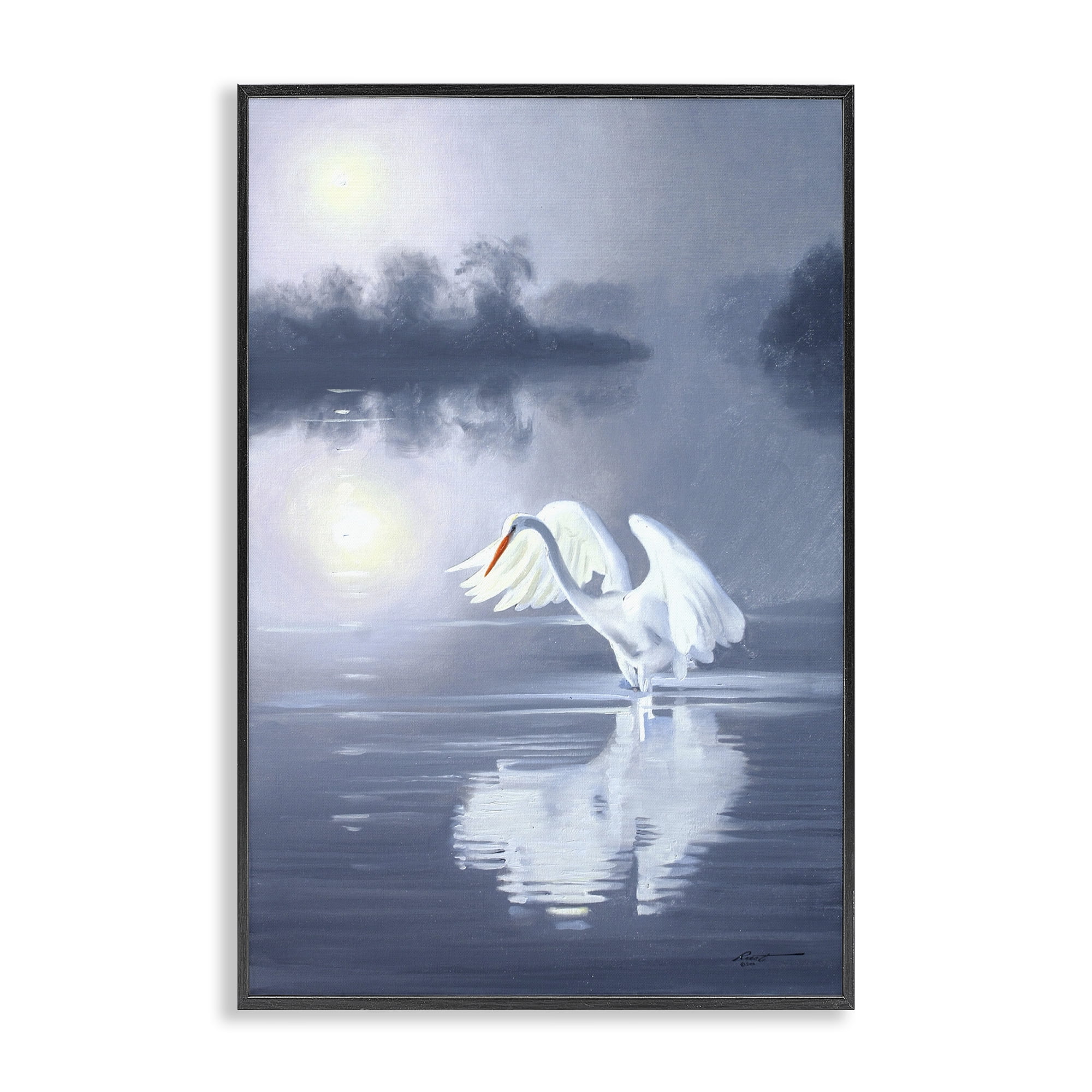 Stupell Industries Egret on Stormy Waters Animals & Insects Painting Black Framed Art Print Wall Art, 16 x 24