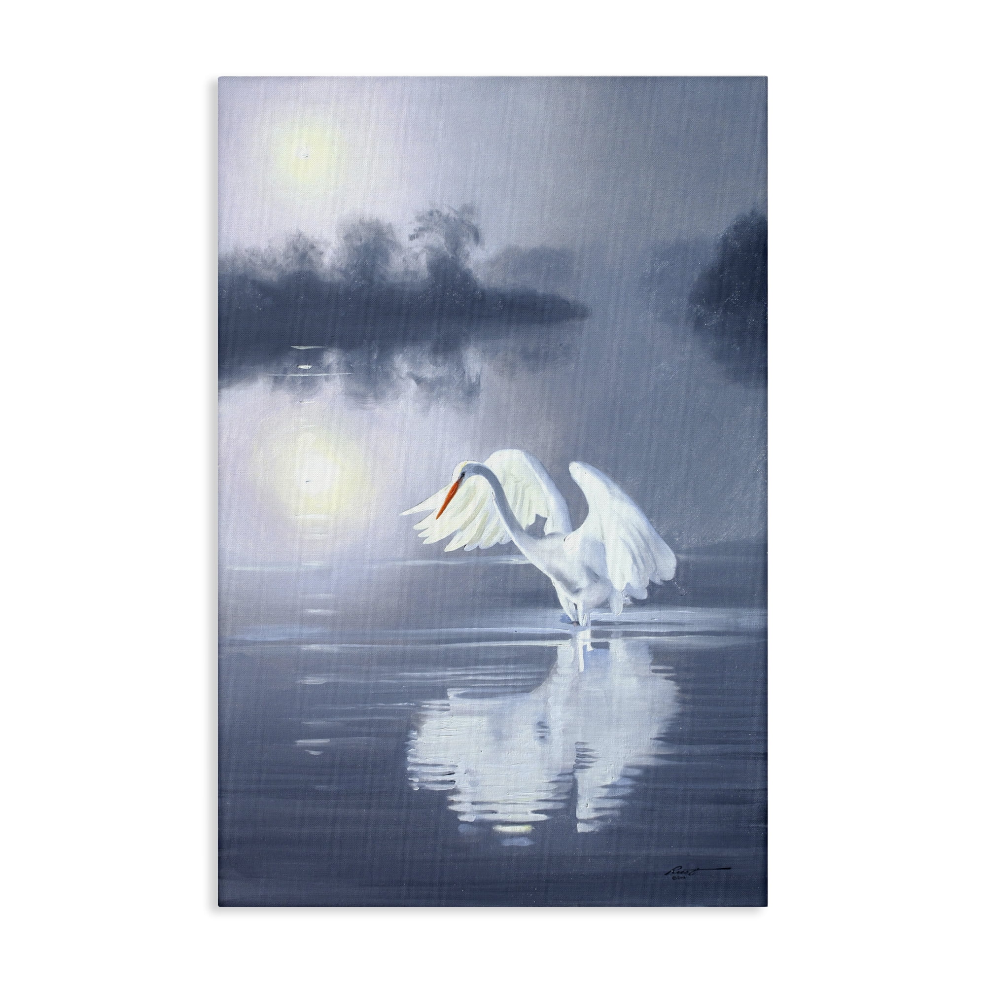 Stupell Industries Egret on Stormy Waters Animals & Insects Painting Gallery Wrapped Canvas Art Print Wall Art, 24 x 36