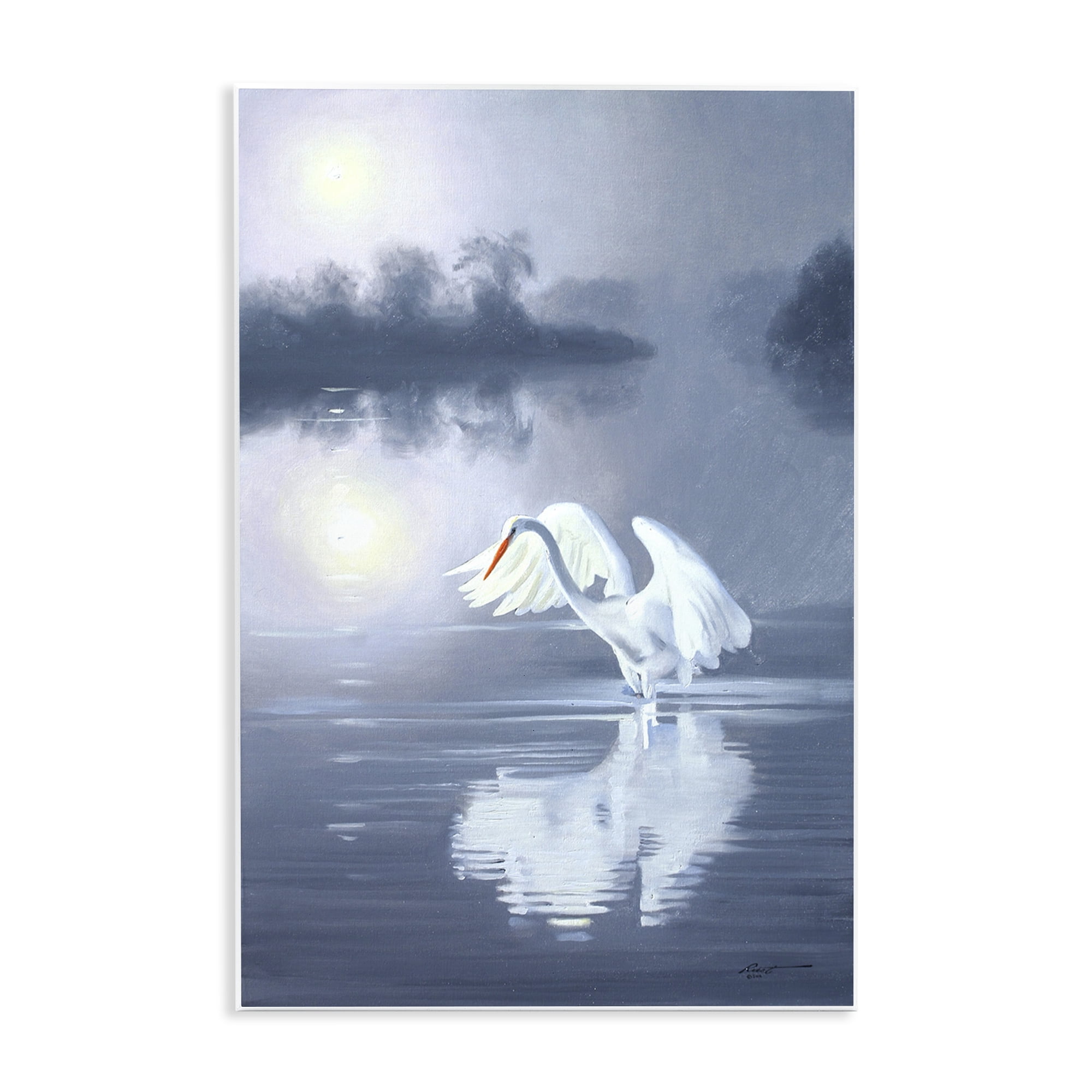 Stupell Industries Egret on Stormy Waters Animals & Insects Painting Unframed Art Print Wall Art, 13 x 19
