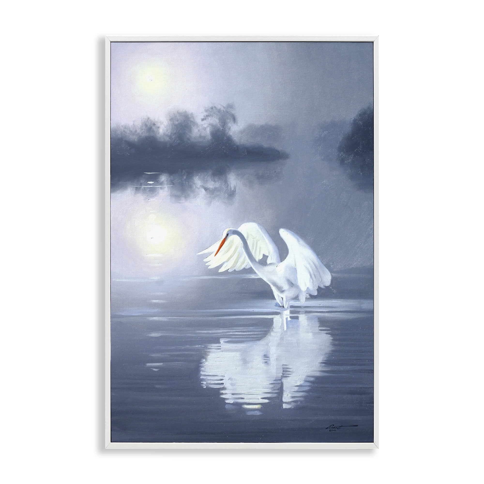 Stupell Industries Egret on Stormy Waters Animals & Insects Painting White Framed Art Print Wall Art, 12 x 18