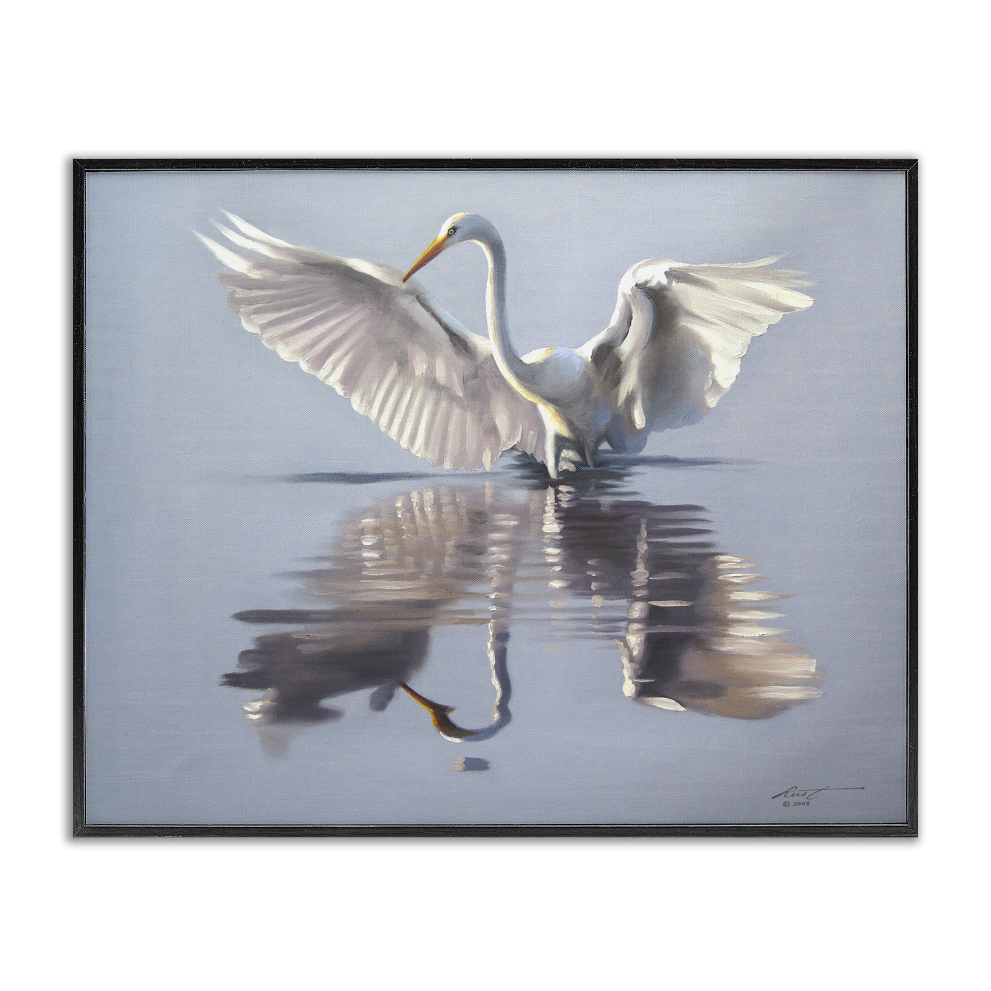 Stupell Industries Egret with Beautiful Wingspan Animals & Insects Painting Black Framed Art Print Wall Art, 20 x 16