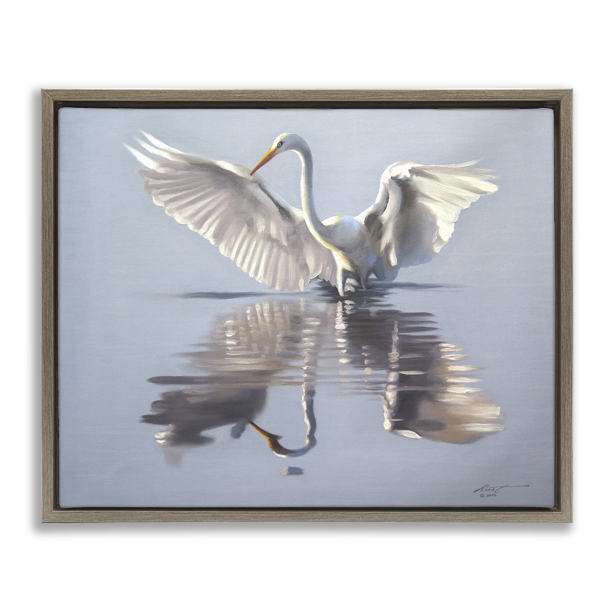 Stupell Industries Egret with Beautiful Wingspan Animals & Insects Painting Brown Floater Framed Canvas Art Print Wall Art, 21 x 17