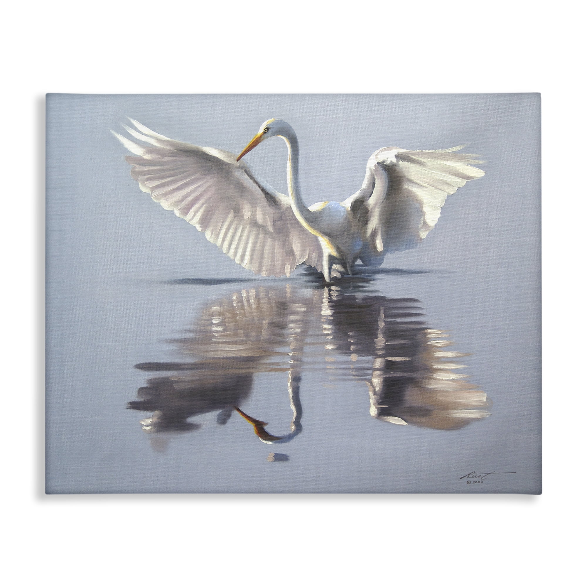 Stupell Industries Egret with Beautiful Wingspan Animals & Insects Painting Gallery Wrapped Canvas Art Print Wall Art, 40 x 30