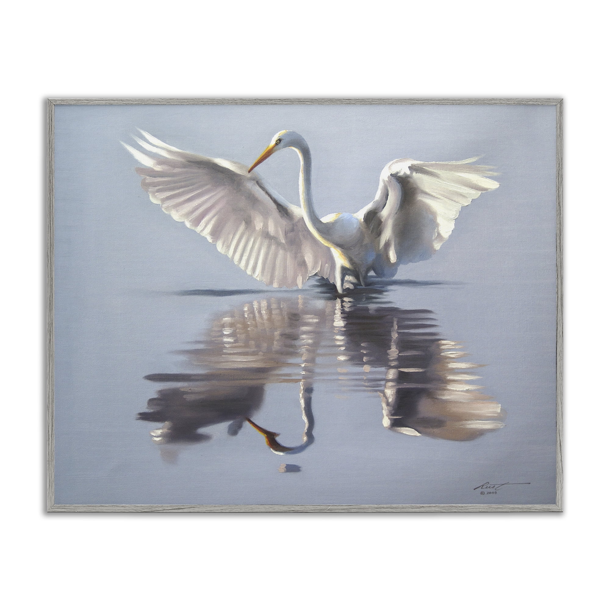 Stupell Industries Egret with Beautiful Wingspan Animals & Insects Painting Gray Framed Art Print Wall Art, 30 x 24