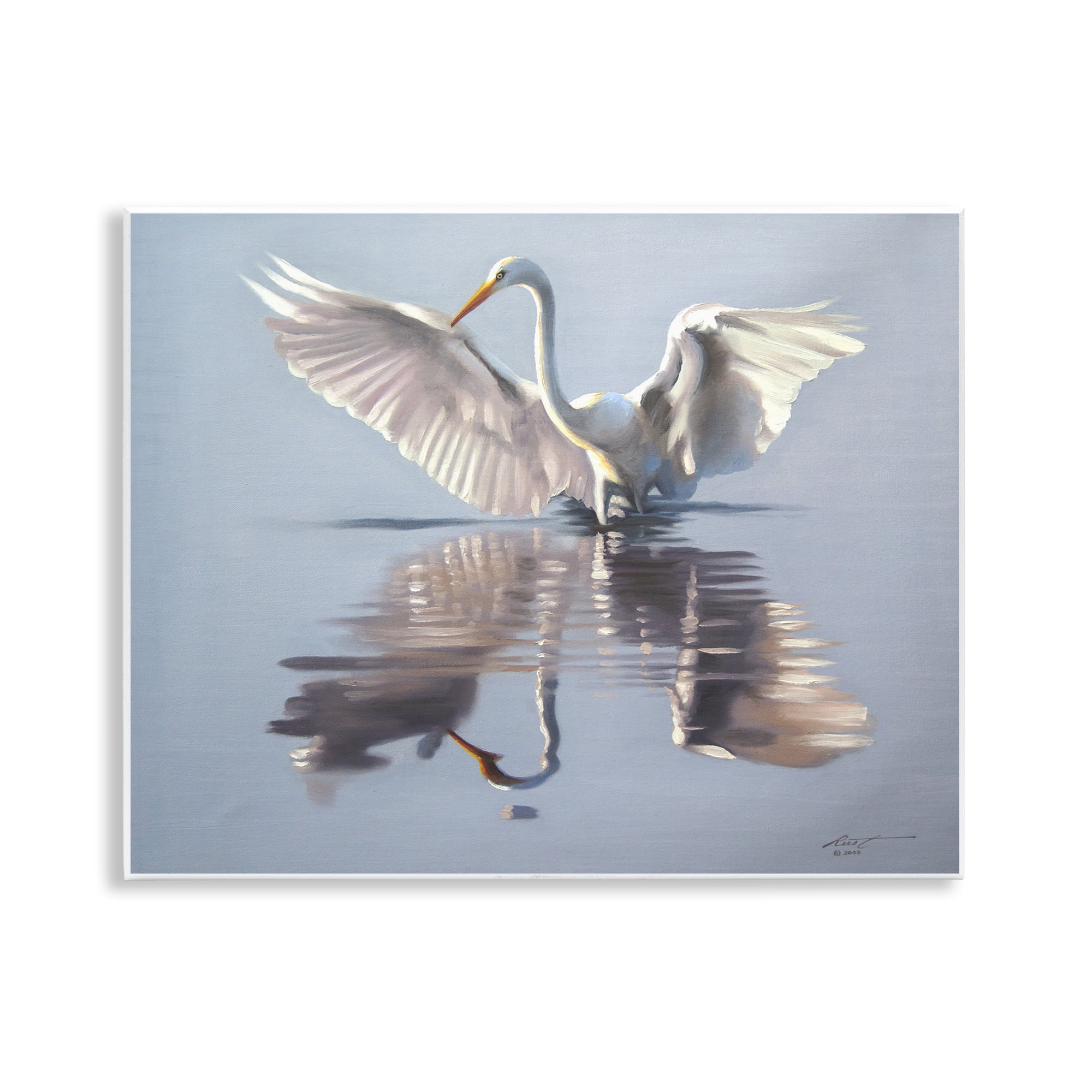 Stupell Industries Egret with Beautiful Wingspan Animals & Insects Painting Unframed Art Print Wall Art, 14 x 11