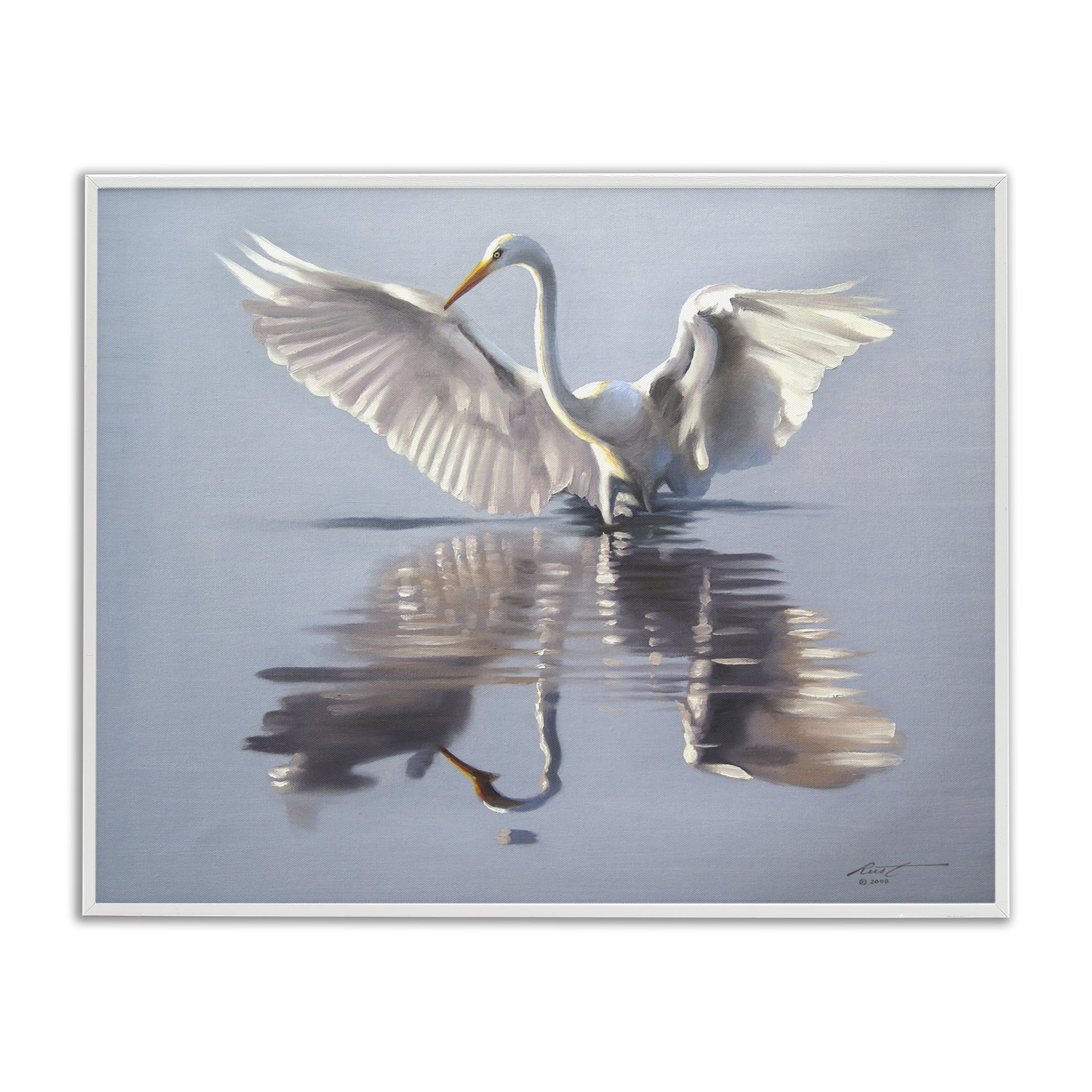 Stupell Industries Egret with Beautiful Wingspan Animals & Insects Painting White Framed Art Print Wall Art, 30 x 24